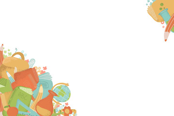 school baner design wiith different school supplies. school background with  different school signs. Banner design.