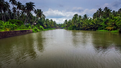 Beautiful Scenic View of Backwater near Nagercoil, Tamilnadu, South India.