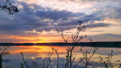 Evening May sunset over the lake.