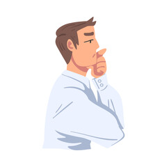 Thinking Businessman, Portrait of Thoughtful Person with Pensive Face Expression Cartoon Vector Illustration