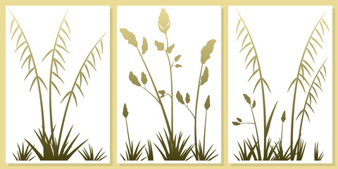 Fototapeta na wymiar minimalistic field herbs - wall art vector set. For wall art, poster, wallpaper, print. 
