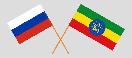 Crossed flags of Russia and Ethiopia. Official colors. Correct proportion