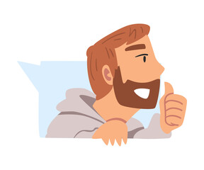 Cheerful Bearded Man Showing Approval or Like Gesture, Teenager Doing Thumb Up Cartoon Vector Illustration