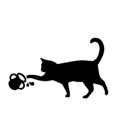 Vector Cartoon Cute Cat Eating Isolated On White Background