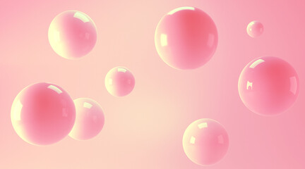 3D background with spheres flying. Pink and beige balls, pearl composition. For cosmetics, make up, jewelry, product presentation, media. Abstract 3D rendering