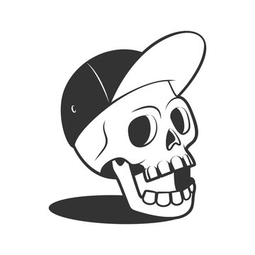 Skull in baseball cap. Funny cartoon skull. Vector illustration.