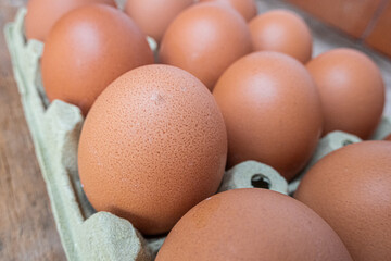 Close-up of some fresh eggs, with detail of the shell. 