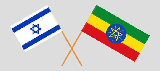 Crossed flags of Israel and Ethiopia. Official colors. Correct proportion