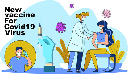 Finding a new vaccine for coronavirus, new hope for humanity, a doctor injects vaccine to a person, and hand holding injection.