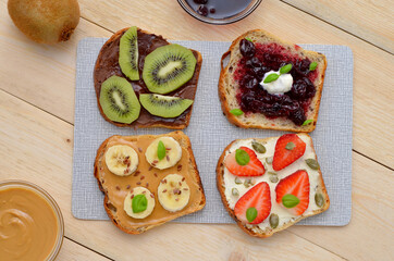 sweet vegetarian toasts and ingredients for cooking