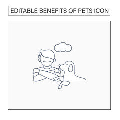 Pets benefits line icon. Animals ease loneliness.Providing companionship.Reduce depression. Animal caring concept. Isolated vector illustration.Editable stroke