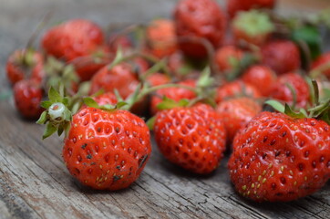 strawberries on an old wooden table