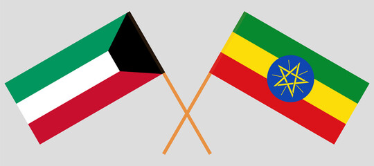 Crossed flags of Kuwait and Ethiopia. Official colors. Correct proportion