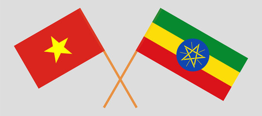 Crossed flags of Vietnam and Ethiopia. Official colors. Correct proportion