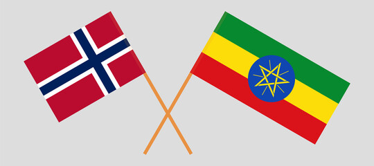 Crossed flags of Norway and Ethiopia. Official colors. Correct proportion
