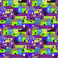 Seamless architecture pattern. Colorful houses background VECTOR ILLUSTRATION.