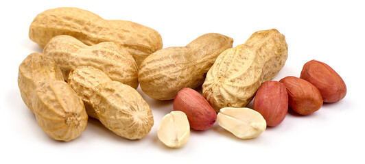 Dried peanuts, isolated on white background. High resolution image.