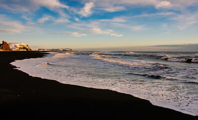 Winter View of Reynisfjara Black Beach, Iceland