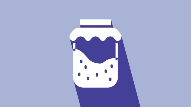White Jam jar icon isolated on purple background. 4K Video motion graphic animation