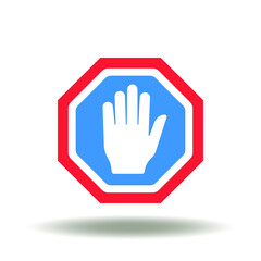 Road sign with stop hand vector illustration. Stop, ban, prohibition symbol. Sanctions icon.