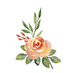 Illustration Isolate Watercolor Flowers Roses Leaves Branches Buds Wedding Decoration Bouquet 6