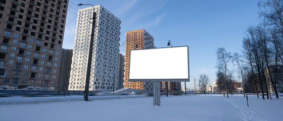 Billboard Screen Mockup for Advertising. In the winter in the snow