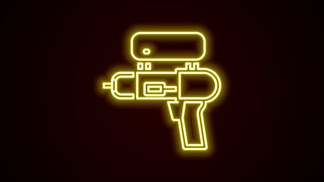 Glowing neon line Water gun icon isolated on black background. 4K Video motion graphic animation