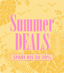 Sommerschlussverkauf Banner bis zu 50 Prozent Rabatt Gelb mit Blumen