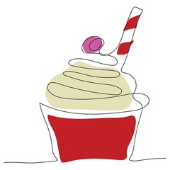 one line art cupcake drawing