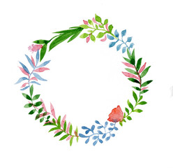 Watercolor holiday wreath of colorful leaves