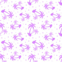 Tropical seamless pattern with pink palm trees on white background. Summer holidays. Vector illustration.