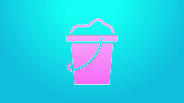 Pink line Sand in bucket icon isolated on blue background. Plastic kid toy. Summer icon. 4K Video motion graphic animation