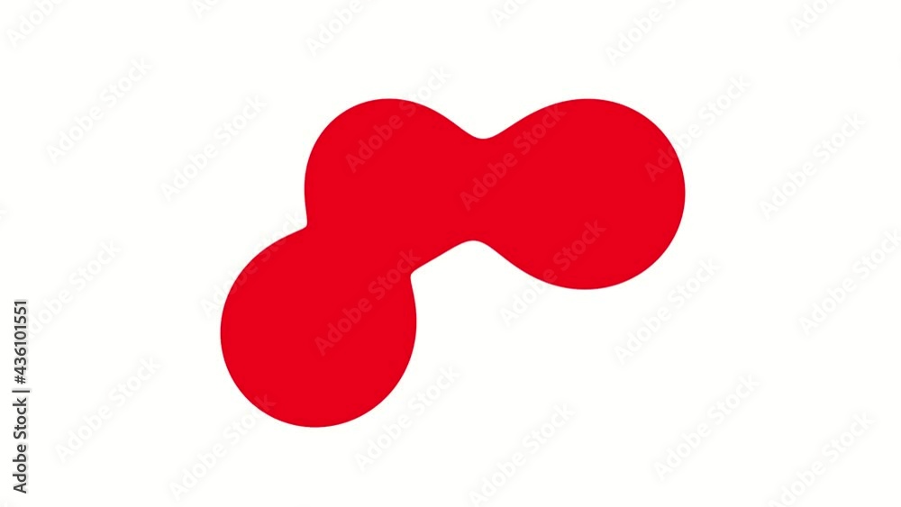 Poster three volumetric red spheres uniting with each other on a white background. 3d rendering animation.