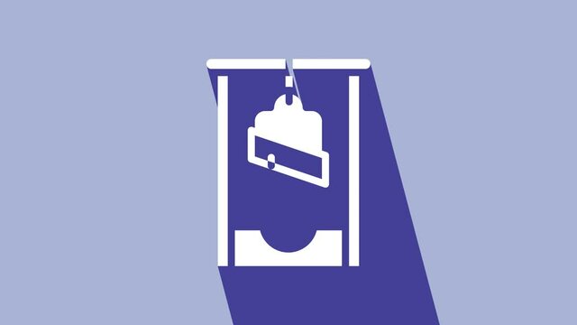 White Guillotine medieval execution icon isolated on purple background. 4K Video motion graphic animation