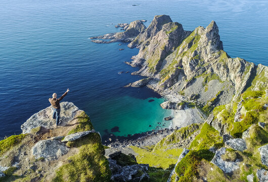 Drone views from Mount Matind near Bleik, in Norway