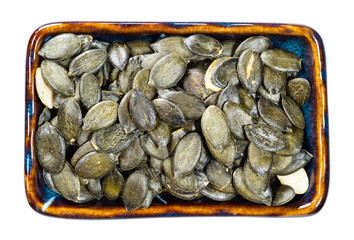 top view of styrian pumpkin seeds in bowl cutout