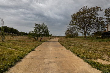 Fototapeta na wymiar summer landscape with a sandy road in the fields on a cloudy day