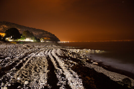 Beach at night in beldibi town kemer turkey