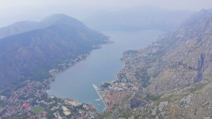 View of Kotor from above. A town at the foot of Mount Lovcen. Montenegro