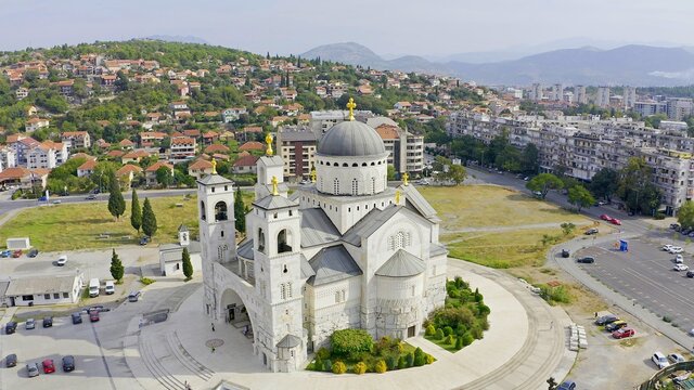 Cathedral of the Resurrection of Christ in Podgorica. Montenegro. View from above. Aerial photography