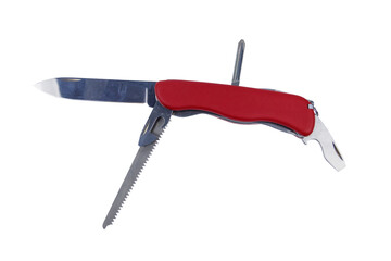 Red all purpose pocket knife isolated on white background