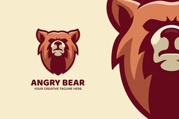 Brown Angry Bear Cartoon Mascot Logo Template