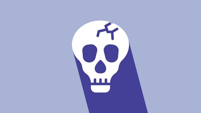 White Skull icon isolated on purple background. Happy Halloween party. 4K Video motion graphic animation
