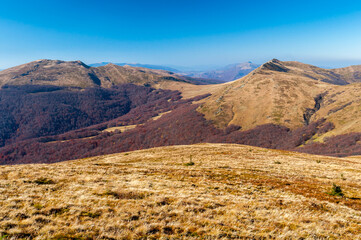 Panorama from the top of Halicz to Tarnica, Krzemien, Bukowe Berdo and Polonine Carynska, Bieszczady Mountains, Wołosate
