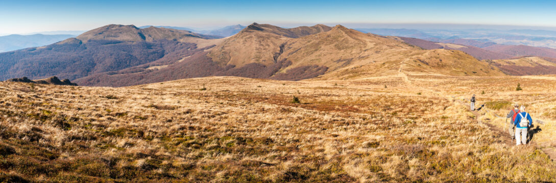 Panorama from the top of Halicz to Tarnica, Krzemien, Bukowe Berdo and Polonine Carynska, Bieszczady Mountains, Wołosate
