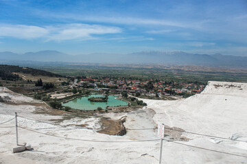 Carbonate mineral left by the flowing of thermal spring calcite-laden waters in Pamukkale