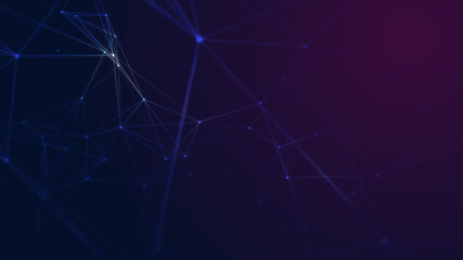 Abstract plexus background with dots and lines moving in space. Technology 5G connection, 3d rendering