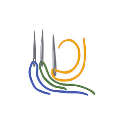 A set of hand-drawn sewing needles with colorful threads. Vector isolated illustration on a white background.