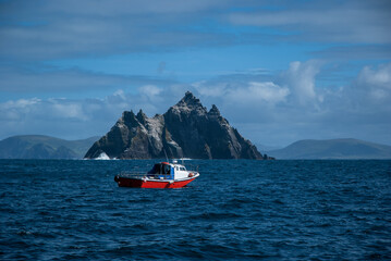 Little Skellig of the Kerry Coast ireland, with boat in the sea