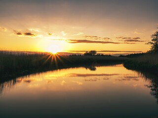 sunset over the river